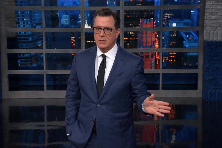 Stephen Colbert, looking solemn.